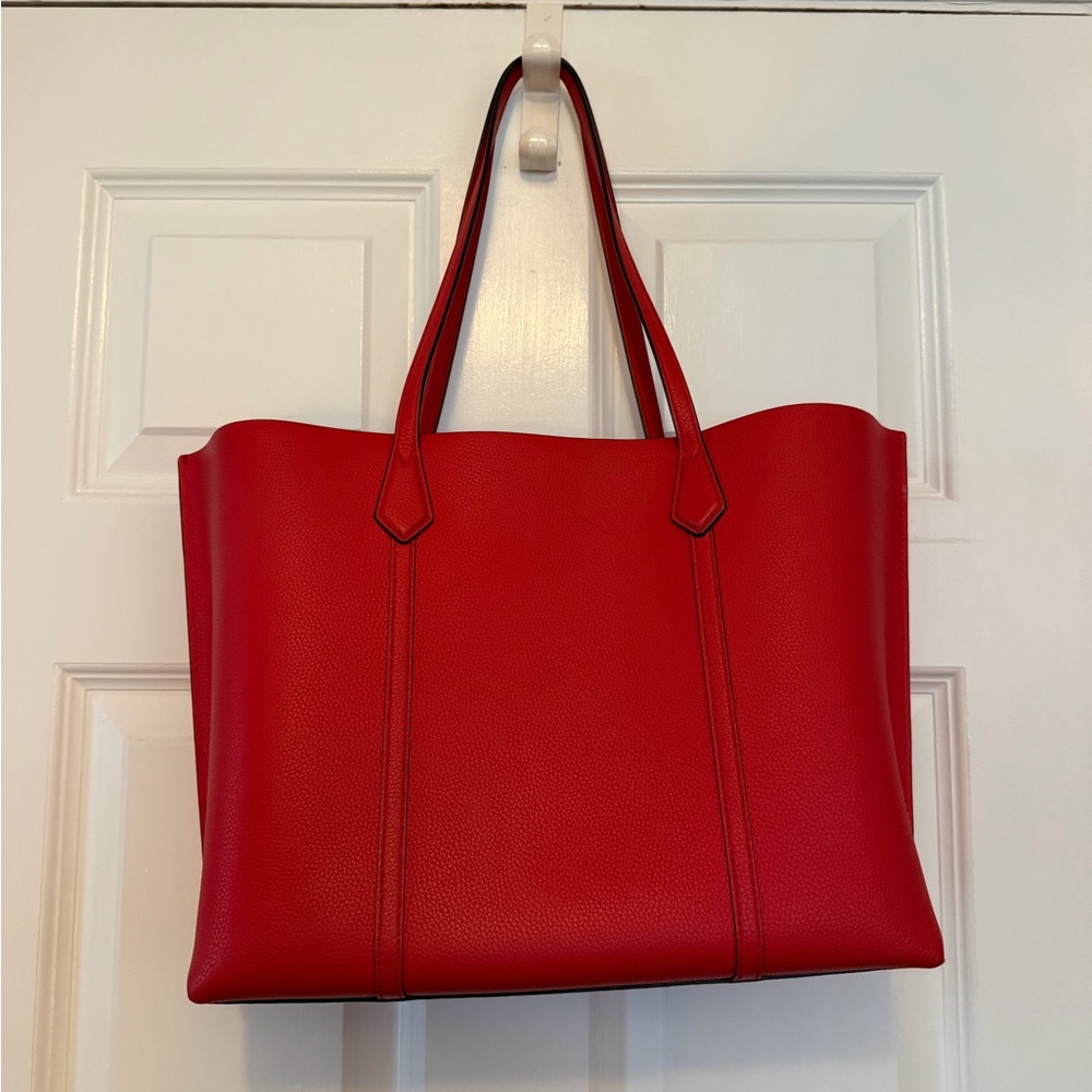 Tory Burch Red Leather Tote with Tan Accents - Picture 3 of 12
